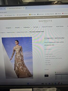 Edward Arsouni Gold Sequin Applique Gown